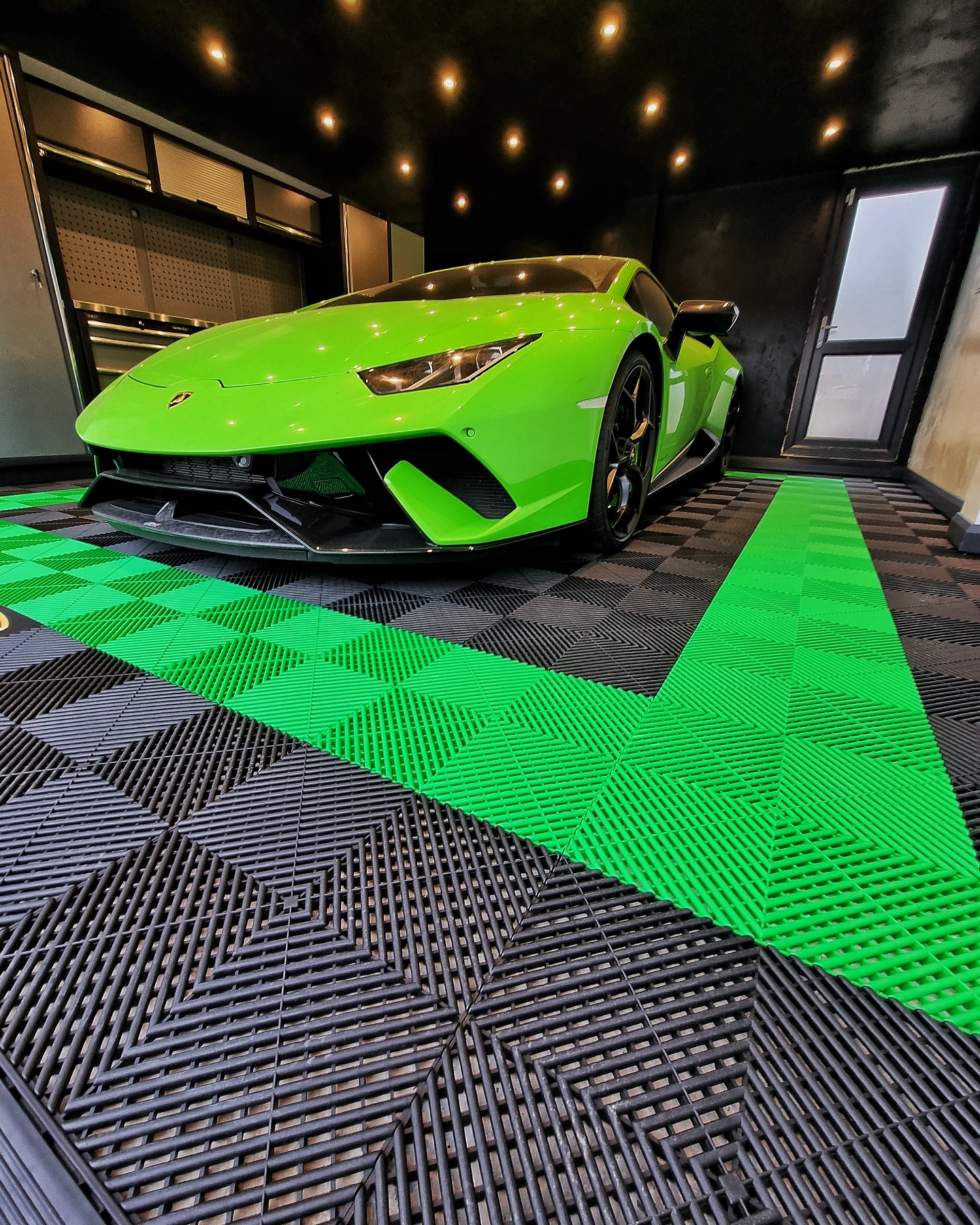 black color with green garage pvc tiles by garage flooring rubber mats dubai